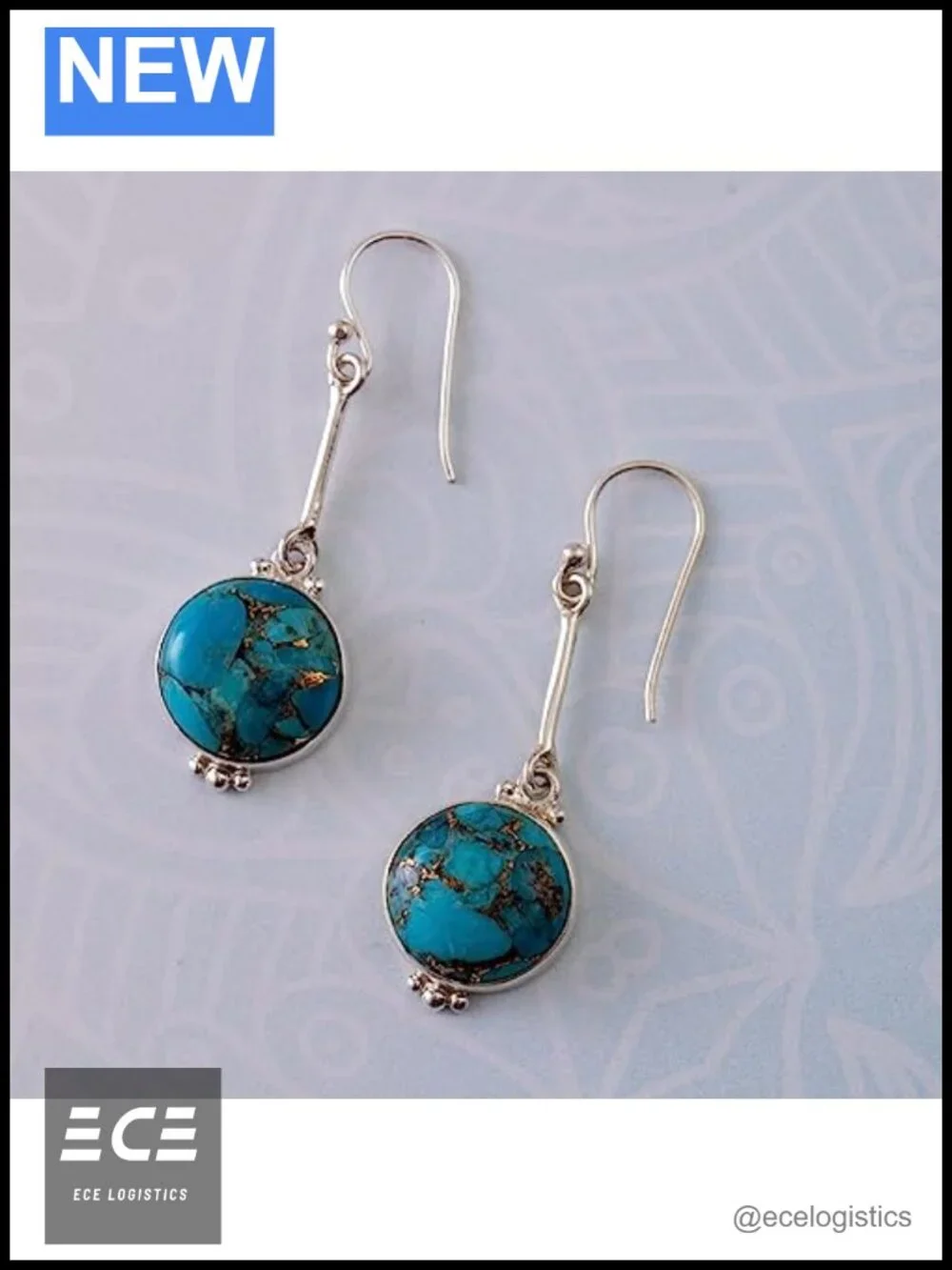 925 Sterling Silver Turquoise Dangle Drop Earrings for Women Boho Gift